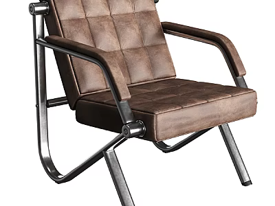 Modern Brown Leather Leisure Chair With Diamond Stitching And Metal Armrests Frame 3d model