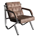 Modern Brown Leather Leisure Chair With Diamond Stitching And Metal Armrests Frame