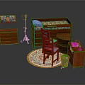 Wooden Bunk Bed Design With Desk Chair Cabinet Decorative Painting And Rug