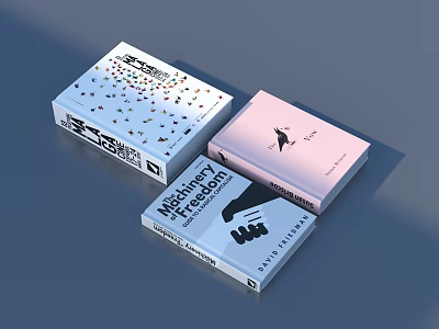 Colorful Hardcover Books With Different Designs Penguin Illustrations And Machinery Themes 3d model