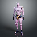 Pink Muscular Game and Movie Character Wearing Golden Accented Costume in Standing Pose 3d model