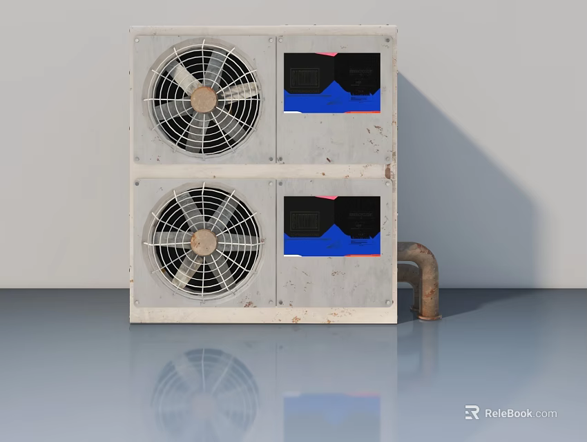 Swing Door Industrial Unit With Dual Fans Metal Pipe And Blue Black Panels 3d model 