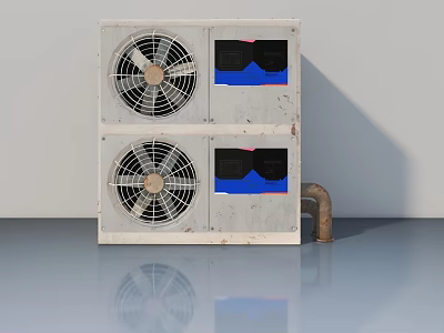 Swing Door Industrial Unit With Dual Fans Metal Pipe And Blue Black Panels 3d model