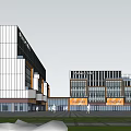 Modern Office Building Exterior Design With Multiple Buildings Green Lawn And Trees