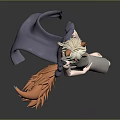 3D Designed Fantasy Game and Movie Character with Fox Ears Orange Tail and Gray Dress
