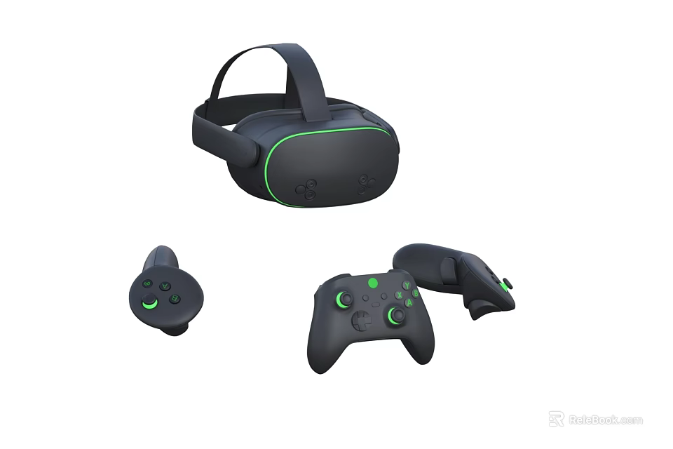Ergonomic VR Headset With Wireless Game Controllers For Digital Gaming Experience 3d model 