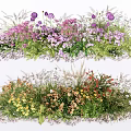 Vibrant Flowers and Plants with Purple Pink Yellow Red Blooms Green Grass and Leaves