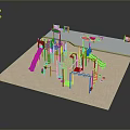 Colorful Outdoor Playground Structure With Slides Climbing Frames And Sand Area