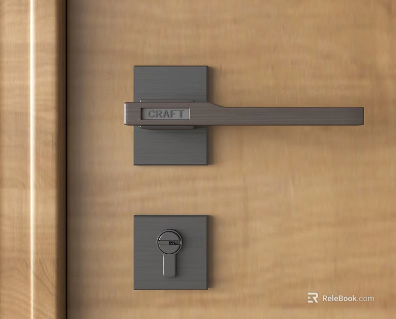 Craft Modern Sleek Door Handle On Wooden Door With Locking Panel 3d model 