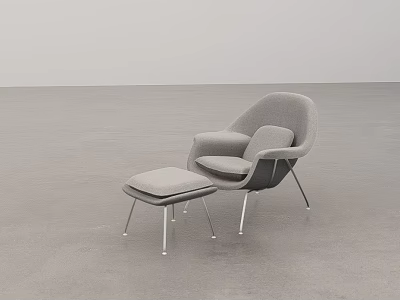 Modern Gray Upholstered Lounge Chair With Matching Ottoman In Minimalist Interior Space 3d model