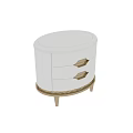 Modern Elegant White Nightstand With Three Drawers Gold Diamond Handles And Metal Legs