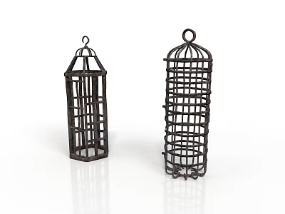 Decorative Metal Bird Cages With Grid Design And Hanging Hooks Set Of Two 3d model