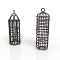 Decorative Metal Bird Cages With Grid Design And Hanging Hooks Set Of Two