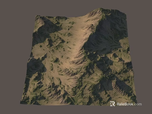 Scenic Mountain Landscape With Natural Terrain Green Brown Colors Rolling Peaks And Valleys 3d model 