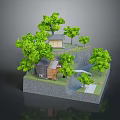 Wooden House On Hillside Surrounded by Green Trees With Path And Grass Area