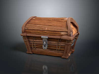 Vintage Wooden Chest With Metal Lock And Decorative Wood Craft Details 3d model