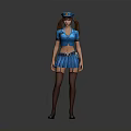 3D Female Character In Blue Police Uniform With Pigtails Skirt And Stockings