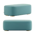 Modern Blue Upholstered Ottoman With Rectangular Design And Wooden Legs 3d model