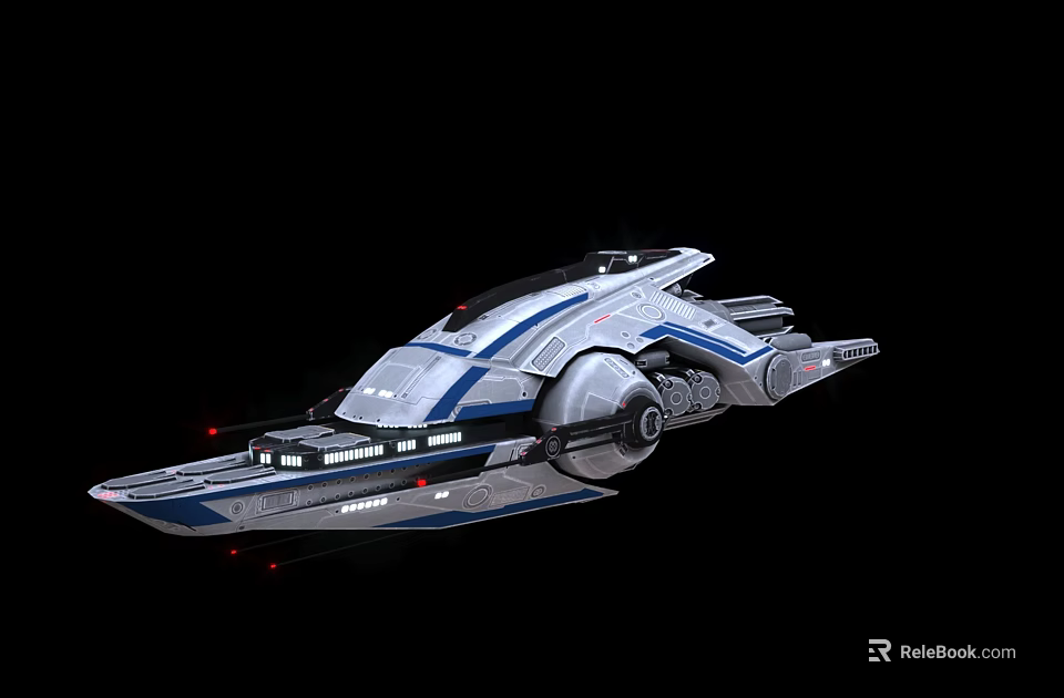 Futuristic Sci Fi Spaceship With Blue White Color And Streamlined Structure 3d model 