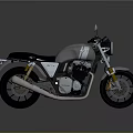 Vintage Style Motorcycle with Gray White Body Black Seat Yellow Shock Absorbers Silver Exhaust Pipe