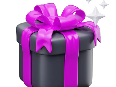 Elegant Decorative Ornament Set With Black Gift Box Purple Bow And Sparkling Stars 3d model