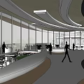 Modern Art Inspired Sales Office Building With Curved Design Glass Curtain Walls And Water Feature