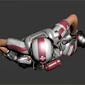Futuristic Game Movie Character Wearing Gray Pink Outfit Helmet Goggles Red Waist And Leg Gear