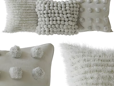 Soft Textured Decorative Pillows With Pom Pom And Knitted Fluffy Details For Home Decor 3d model