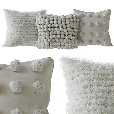Soft Textured Decorative Pillows With Pom Pom And Knitted Fluffy Details For Home Decor 3d model