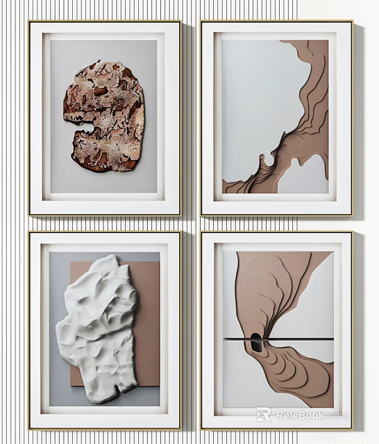 Abstract Framed Wall Art With Natural Rock Patterns In Brown And White Tones 3d model
