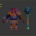 Game Movie Character Elephant Like Blue Purple With Red Cape Brown Armor And Spiked Hammer