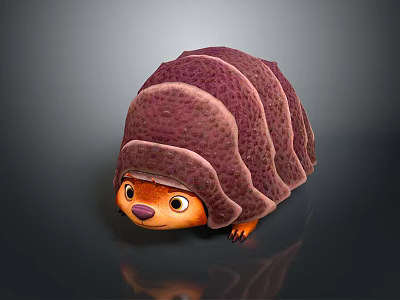 Cute Cartoon Armadillo Character With Textured Shell Orange Face And Claws 3d model