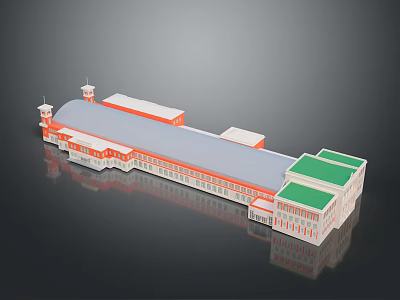 Detailed 3D Architectural Model Featuring Red Roof White Walls Towers And Green Sections 3d model