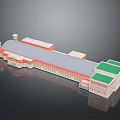 Detailed 3D Architectural Model Featuring Red Roof White Walls Towers And Green Sections