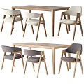 Modern Wooden Dining Table Set With Light Beige And Gray Upholstered Chairs