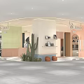 Stylish Modern Mall Shop Interior Featuring Green Pink Beige Walls Display Shelves And Cactus Plants