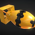 Fluffy Yellow Chick With Black Spots Standing Near Yellow Block Structure