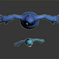 Large And Small Blue Creatures With Green Antennas And Body Stars