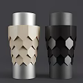 Modern Vases With Geometric Textured Design In Light Wood And Black Finish