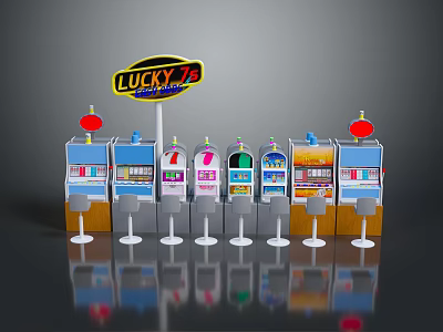 Row of Colorful Computer Monitors With Display Screens And Base Reflection 3d model