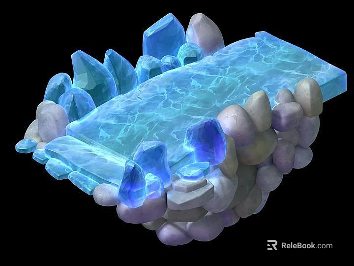 Transparent Blue Ice Decorative Structure With Round Light Colored Stones And Smooth Design 3d model 