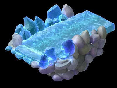 Transparent Blue Ice Decorative Structure With Round Light Colored Stones And Smooth Design 3d model
