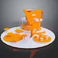 Orange Decorative Display Scene On White Platform With Multi Tiered Structure Round Tables And Cups 3d model