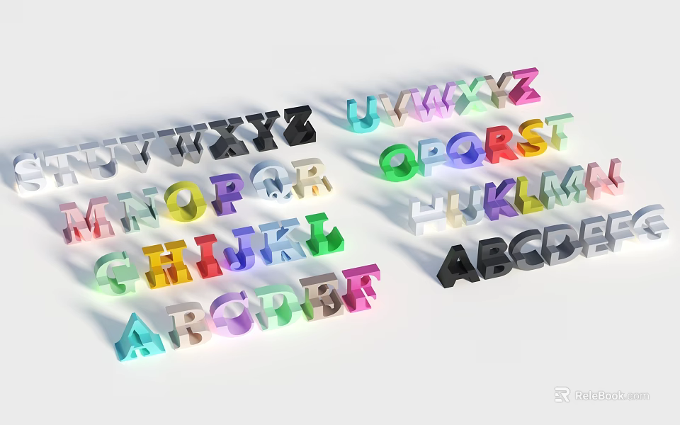 Colorful Uppercase Letter Blocks Arranged In Different Directions On White Background 3d model 