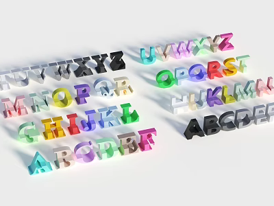 Colorful Uppercase Letter Blocks Arranged In Different Directions On White Background 3d model