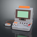 Retro Portable Computer With Green Screen Gray Body Orange Buttons And Wired Controller 3d model