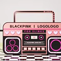 Blackpink LogoLogo Portable Radio For Slimms With Pink Black Heart Patterns On Checkerboard Floor