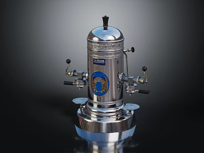 Elegant Silver Kitchen Coffee Machine With Branded Logo And Black Knobs 3d model