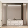 Luxury Bathroom Interior With Marble Vanity Gold Faucet And Large Mirror