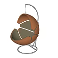 Modern Spherical Hanging Chair In Silver And Brown With Metal Stand Design